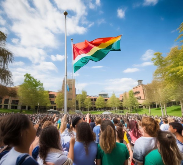 商贸学院升旗，校园安全的喜悦